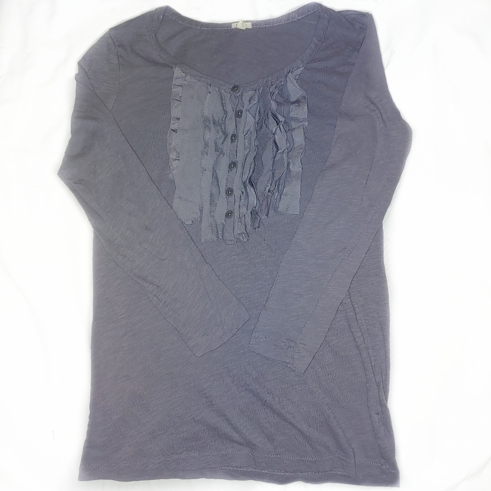 J crew XS purple ruffle button front top